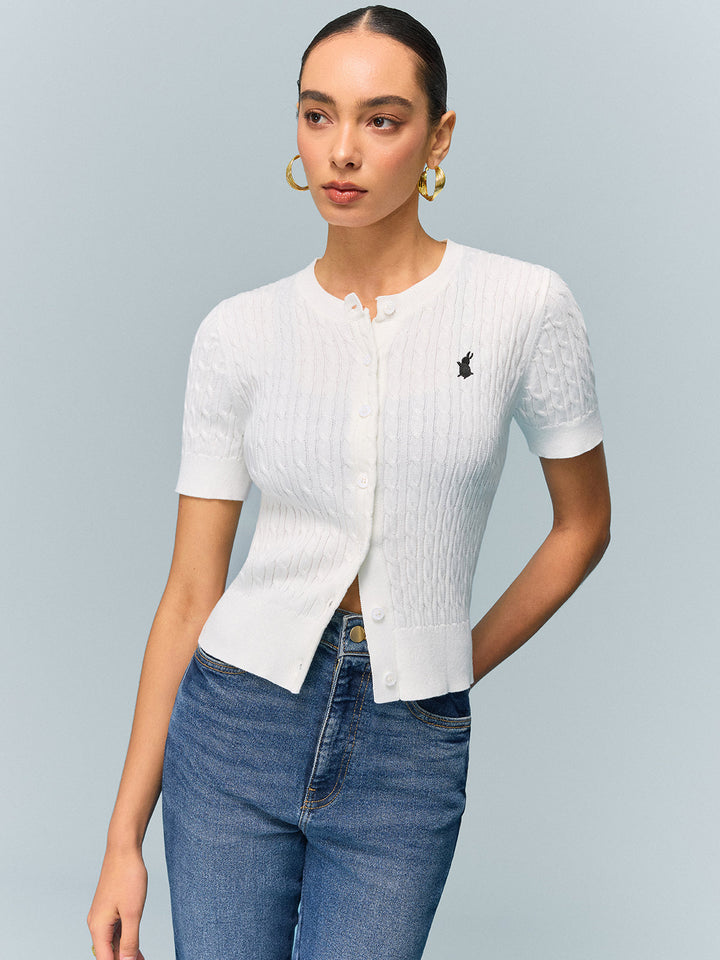 Cable Knit Short Sleeve Top  Liora Lane Boutique Cardigans White / XL 84.99