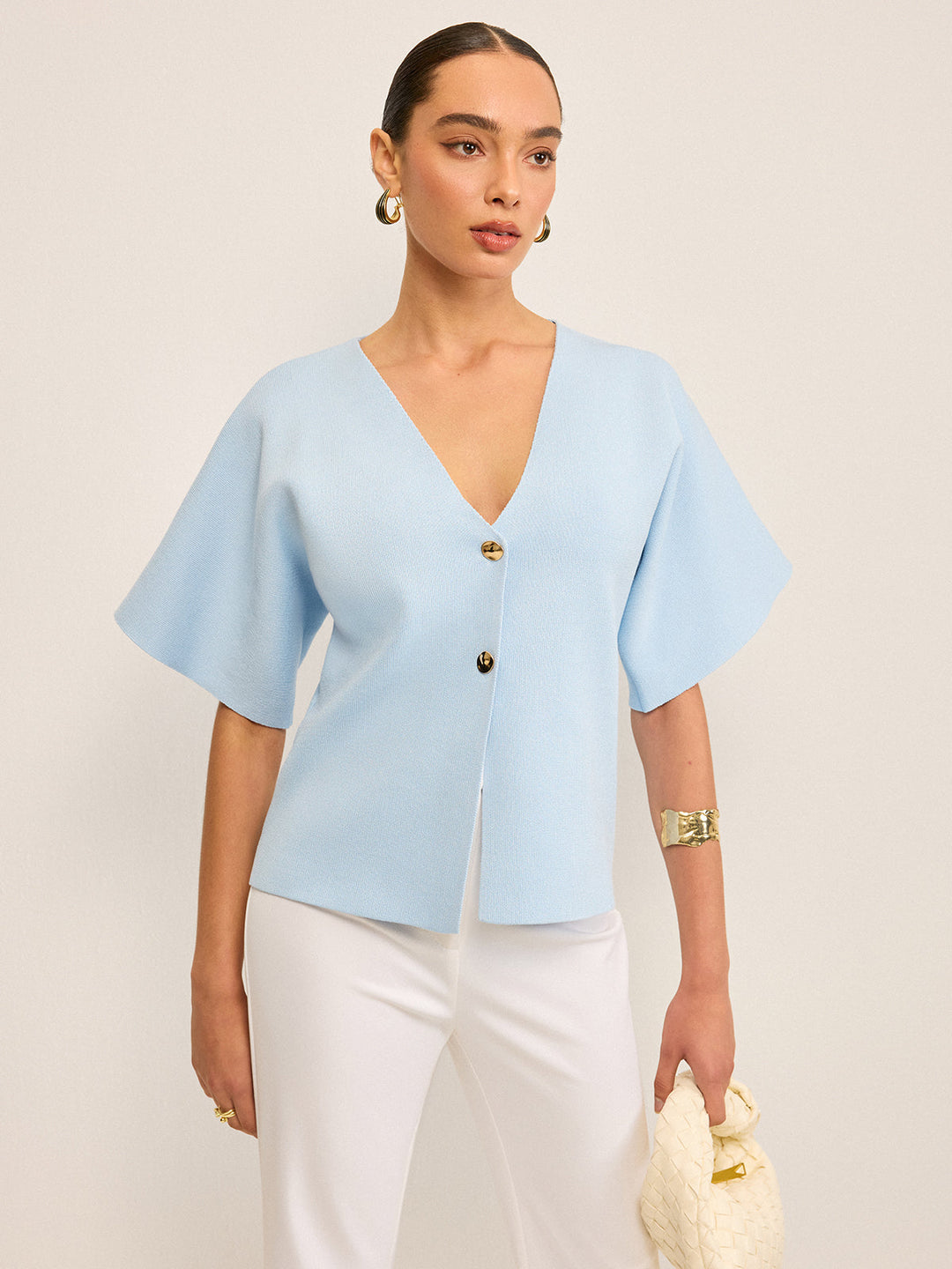 V-Neck Button Knit Cardigan  Liora Lane Boutique Cardigans Blue / XL 84.99