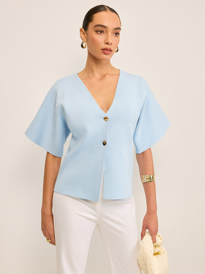 V-Neck Button Knit Cardigan  Liora Lane Boutique Cardigans Blue / XL 84.99