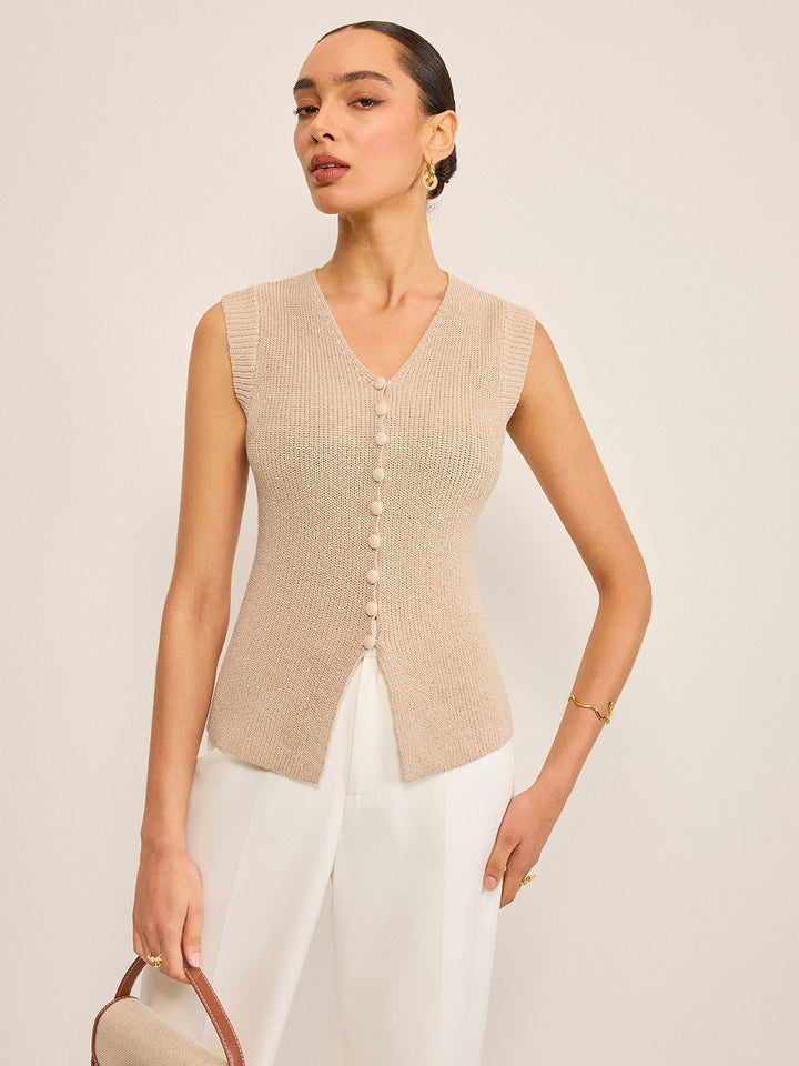 Knitted V-Neck Buttoned Vest  Liora Lane Boutique Cardigans