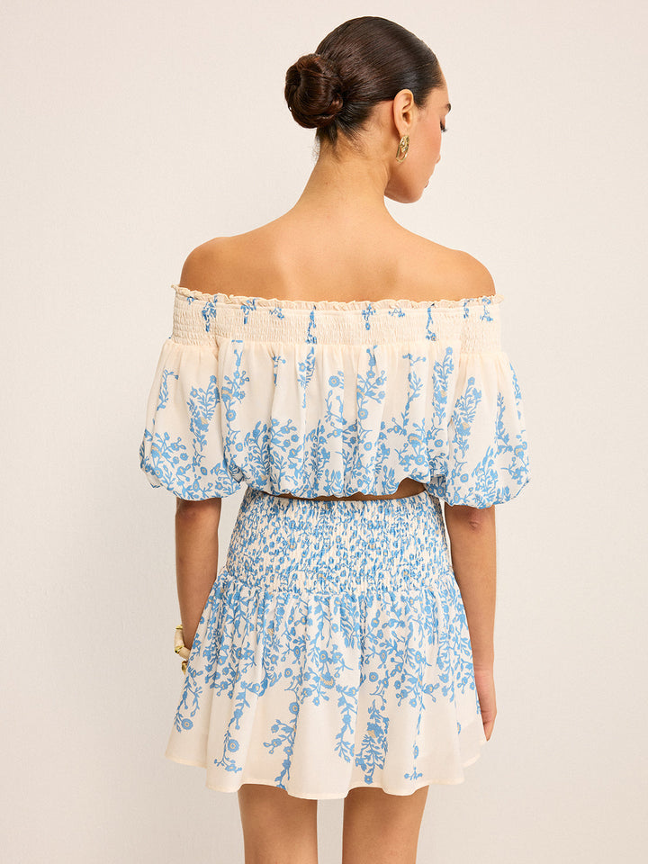 Floral Off-Shoulder Crop Top and Cinching Skirt Set  Liora Lane Boutique Skirt Sets