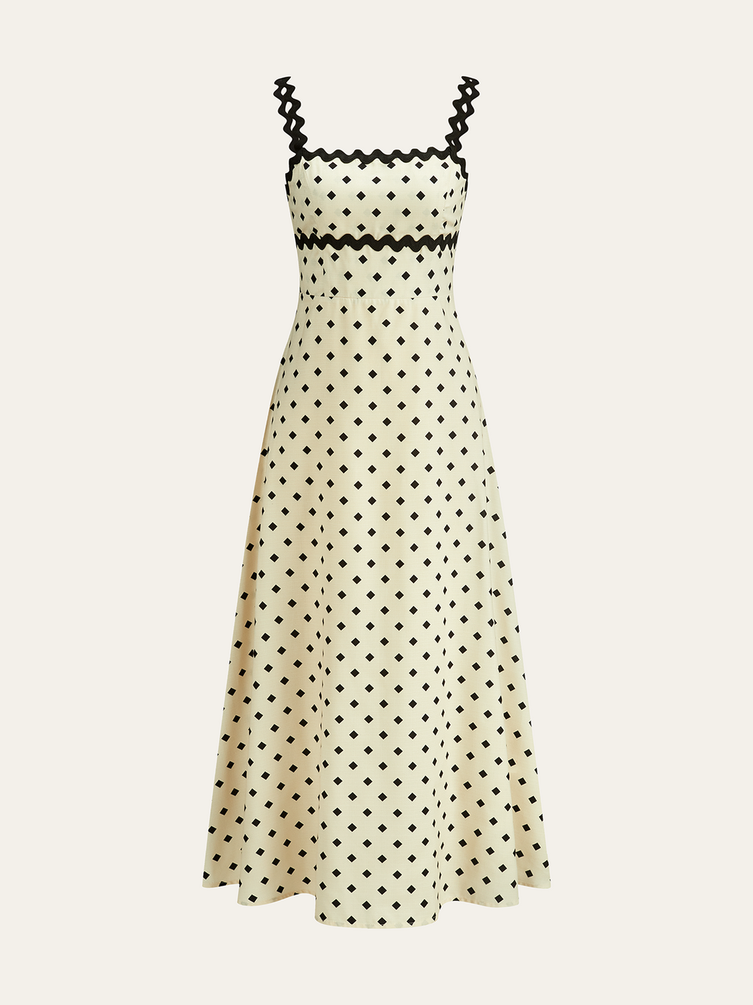 Polka Dot Midi Dress with Scalloped Straps  Liora Lane Boutique Dresses Apricot / XL 84.99