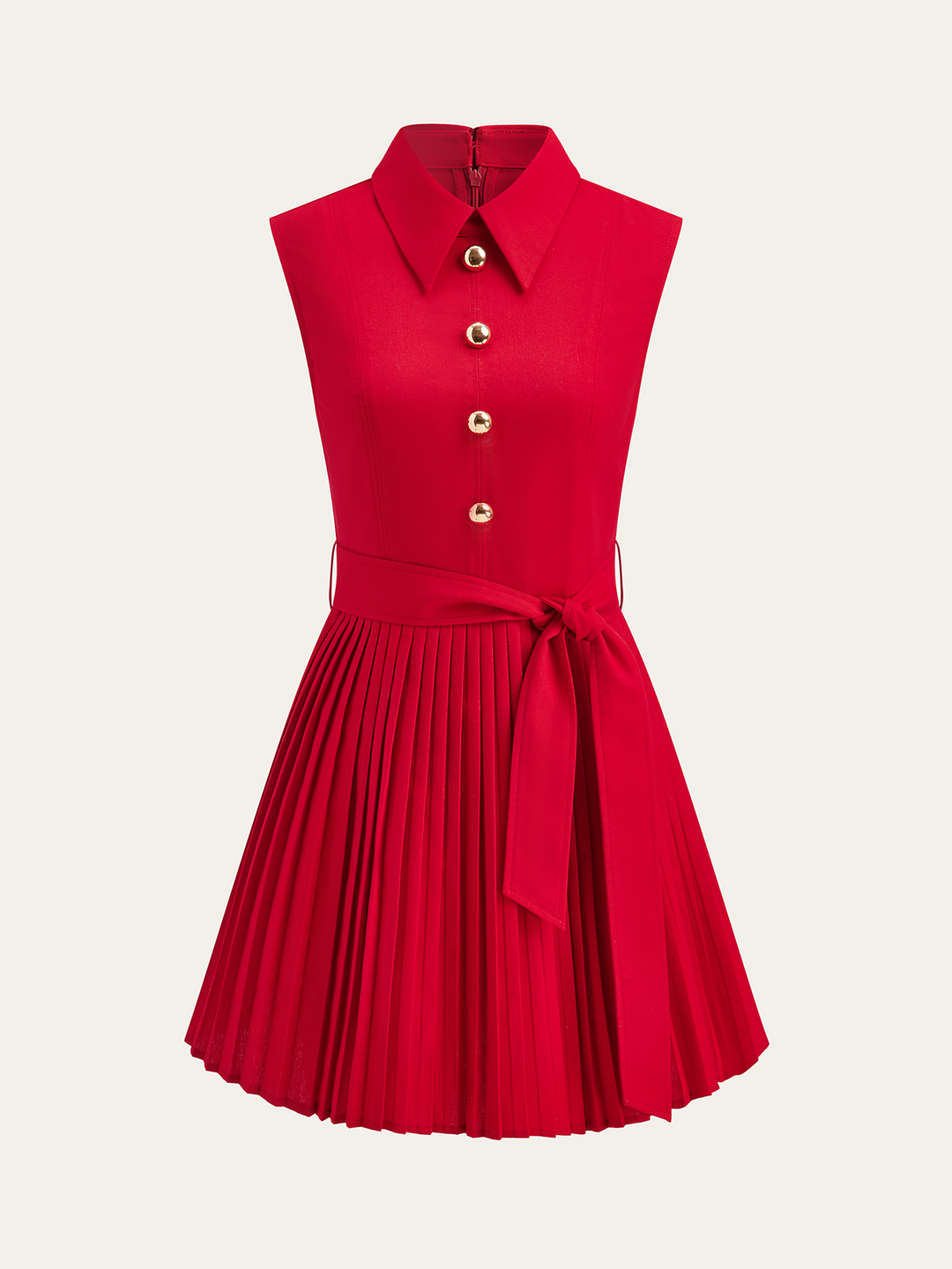 Shirt-Collar Pleated Dress with Belt  Liora Lane Boutique Dresses Red / XL 84.99