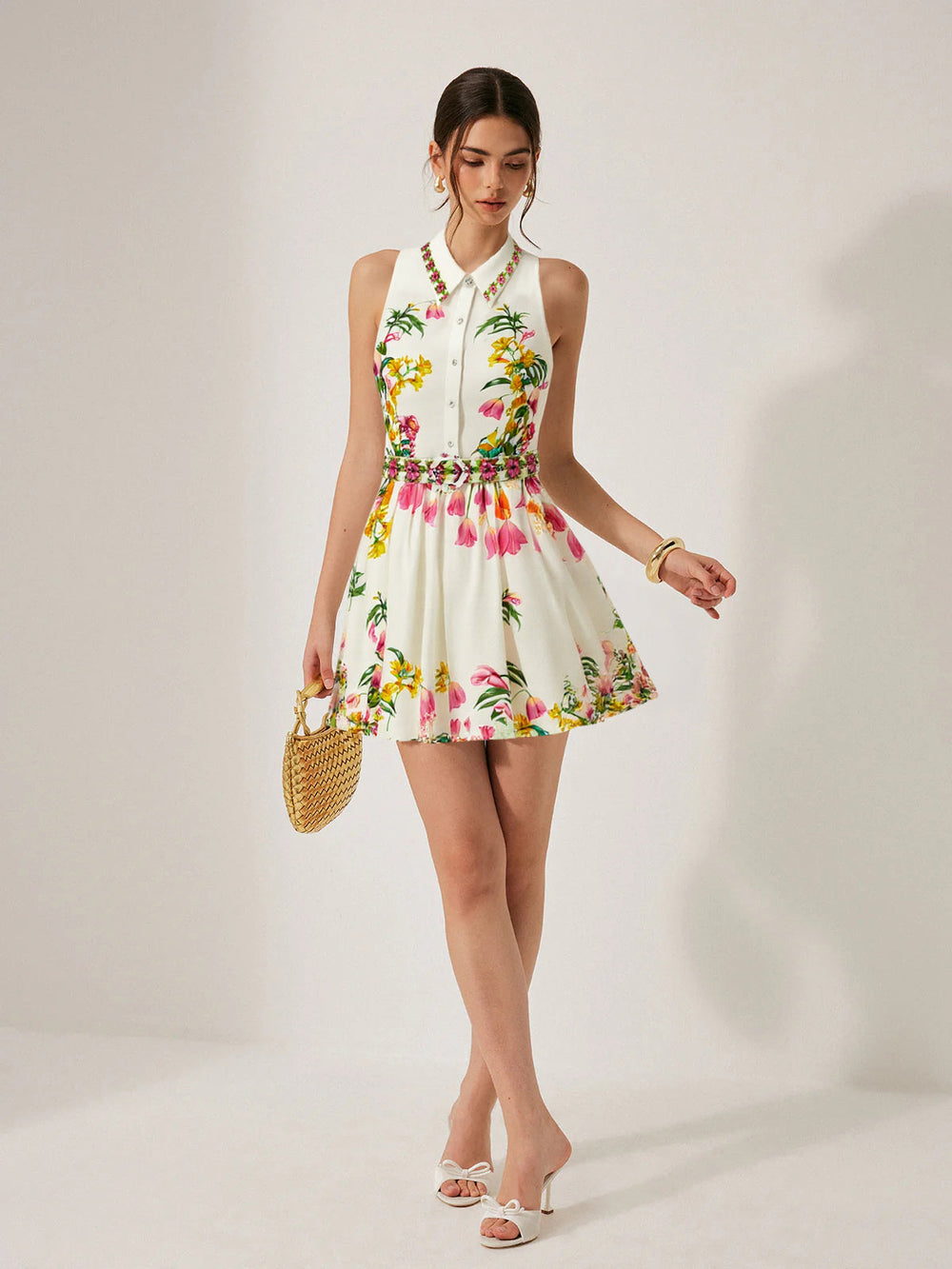Floral Print Belted Mini Dress  Liora Lane Boutique Dresses