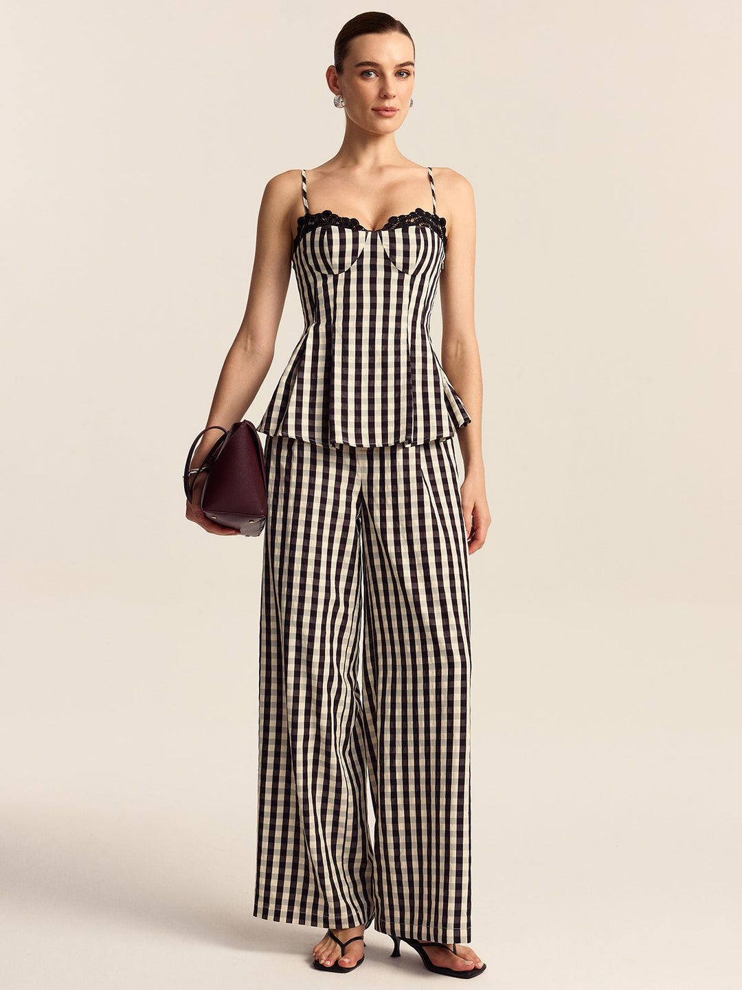 Gingham Wide-Leg Pants  Liora Lane Boutique Pants