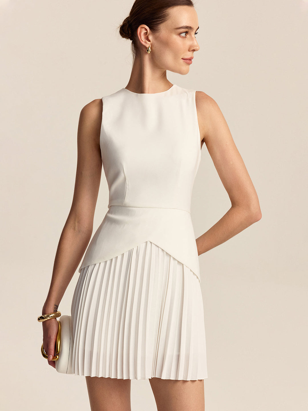 Pleated Hem Mini Dress  Liora Lane Boutique Dresses White / XL 46.00