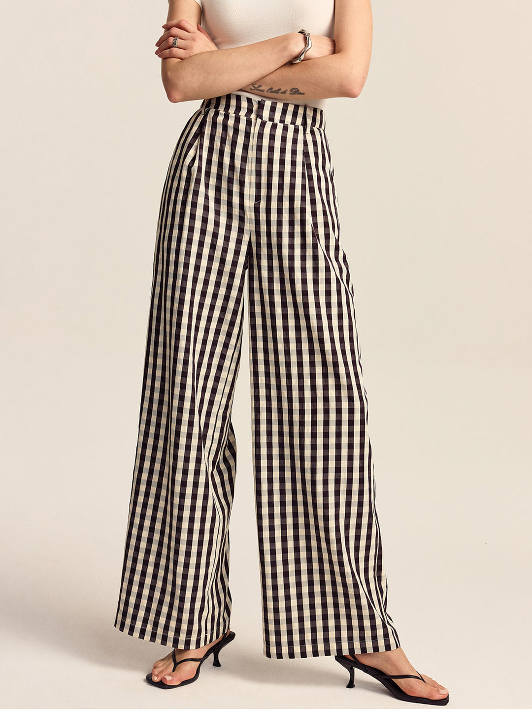 Gingham Wide-Leg Pants  Liora Lane Boutique Pants Black and White / XL 35.00
