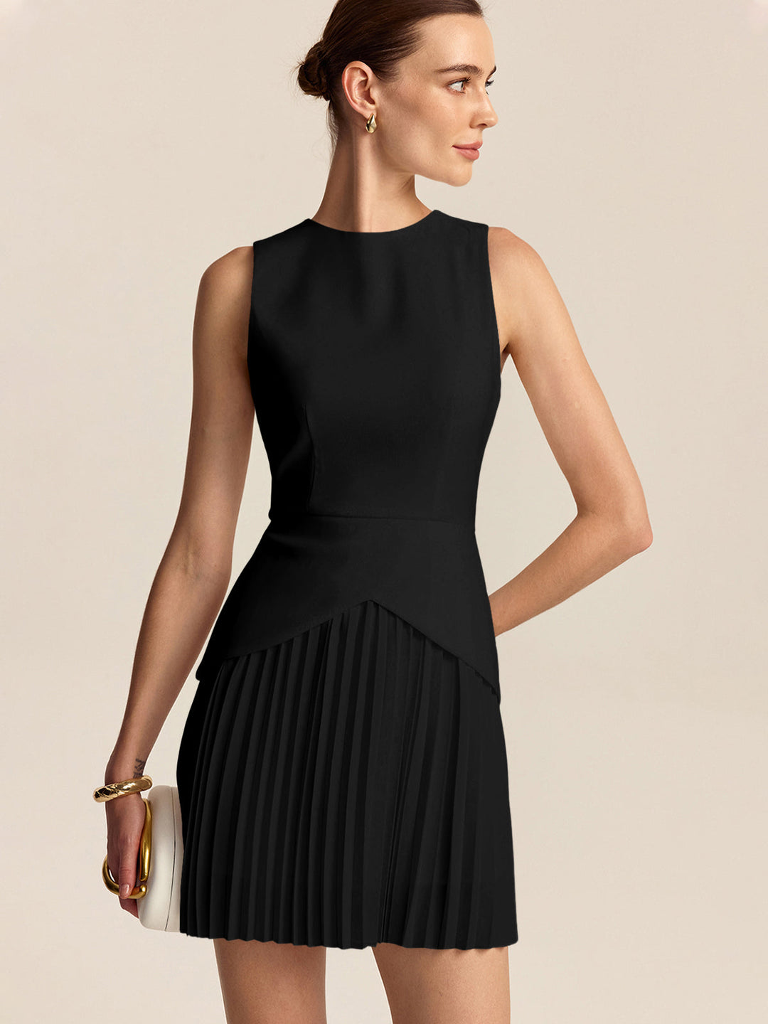 Pleated Hem Mini Dress  Liora Lane Boutique Dresses Black / XL 46.00
