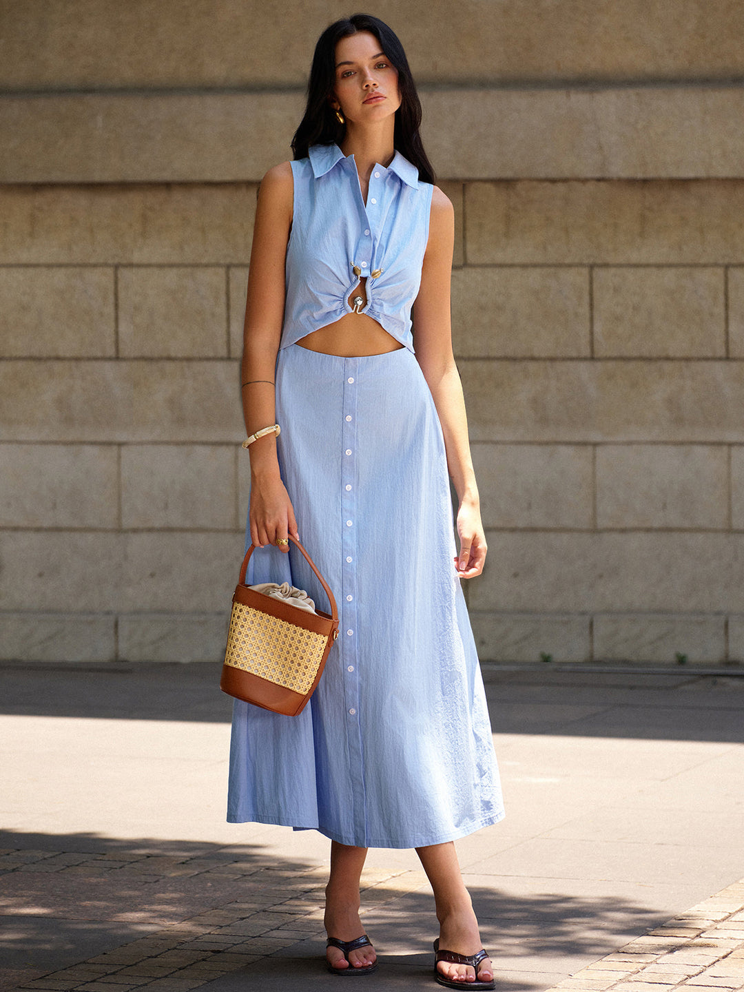 Metal Decor Cutout Dress  Liora Lane Boutique Dresses Blue / XL 84.99