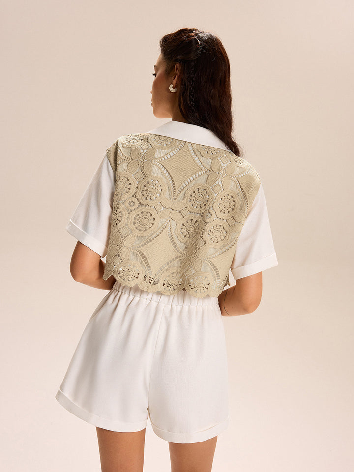 Lace-paneled Cropped Shirt Shorts Set  Liora Lane Boutique Short Sets
