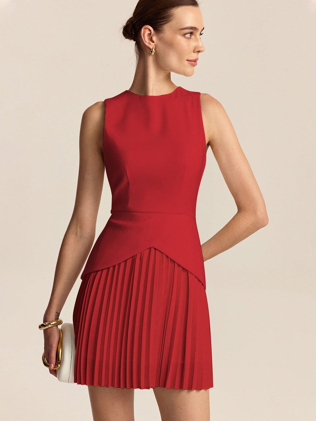 Pleated Hem Mini Dress  Liora Lane Boutique Dresses Red / XL 46.00