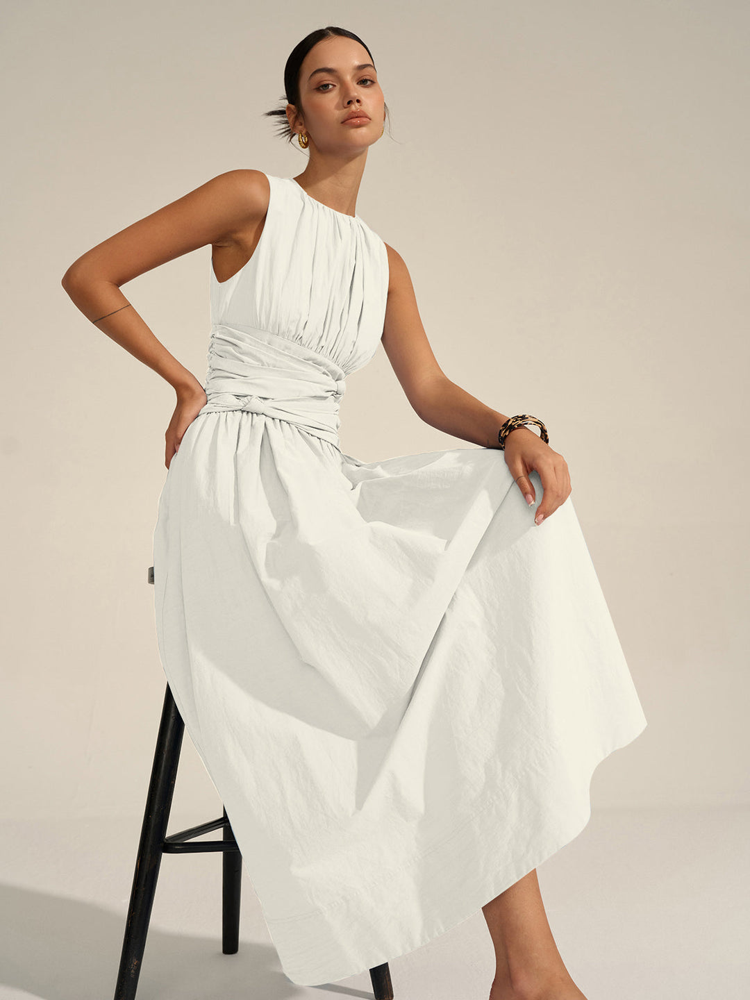 Ruched Waist Maxi Dress  Liora Lane Boutique Dresses White / XL 68.00