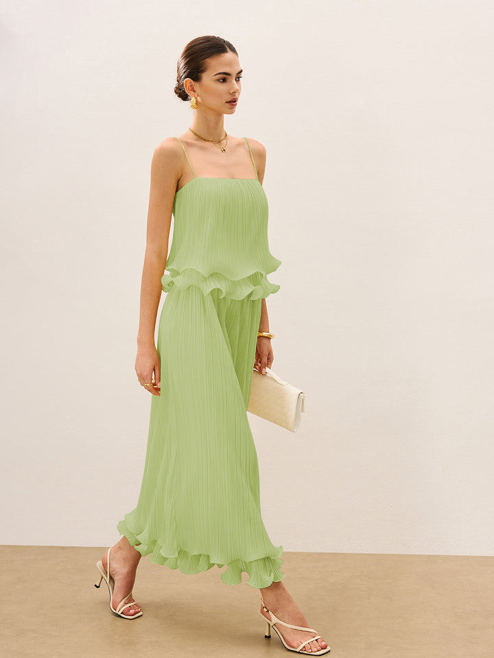 Pleated Layered Ruffle Skirt Set  Liora Lane Boutique Skirt Sets Green / XL 69.99