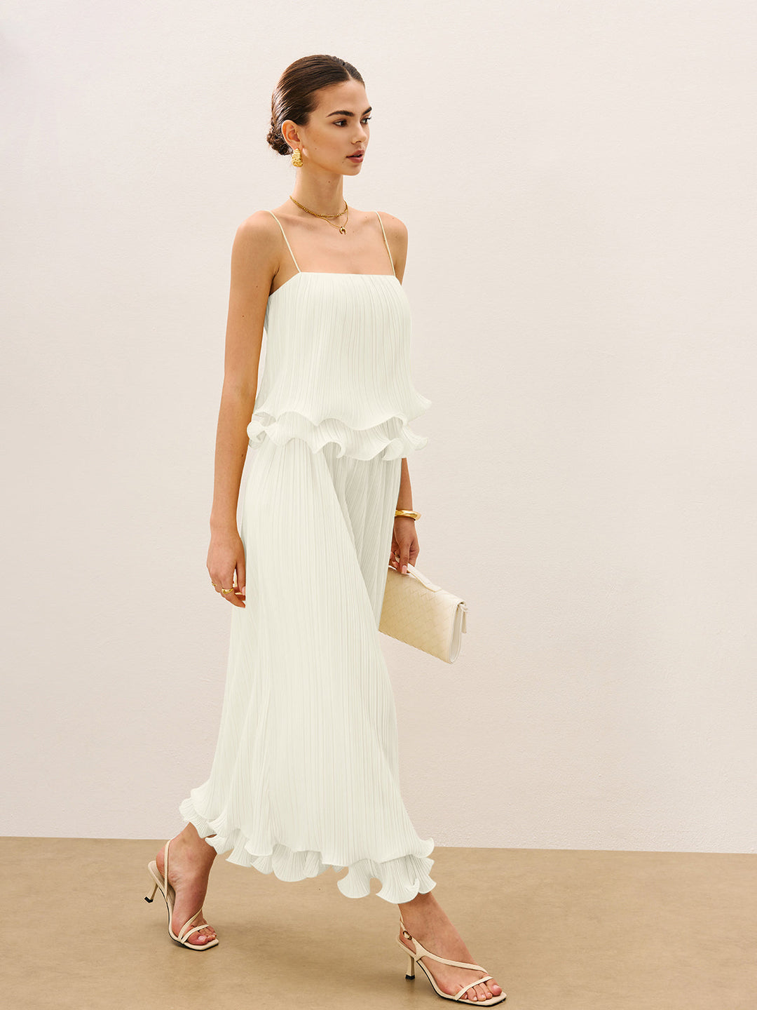 Pleated Layered Ruffle Skirt Set  Liora Lane Boutique Skirt Sets White / XL 69.99