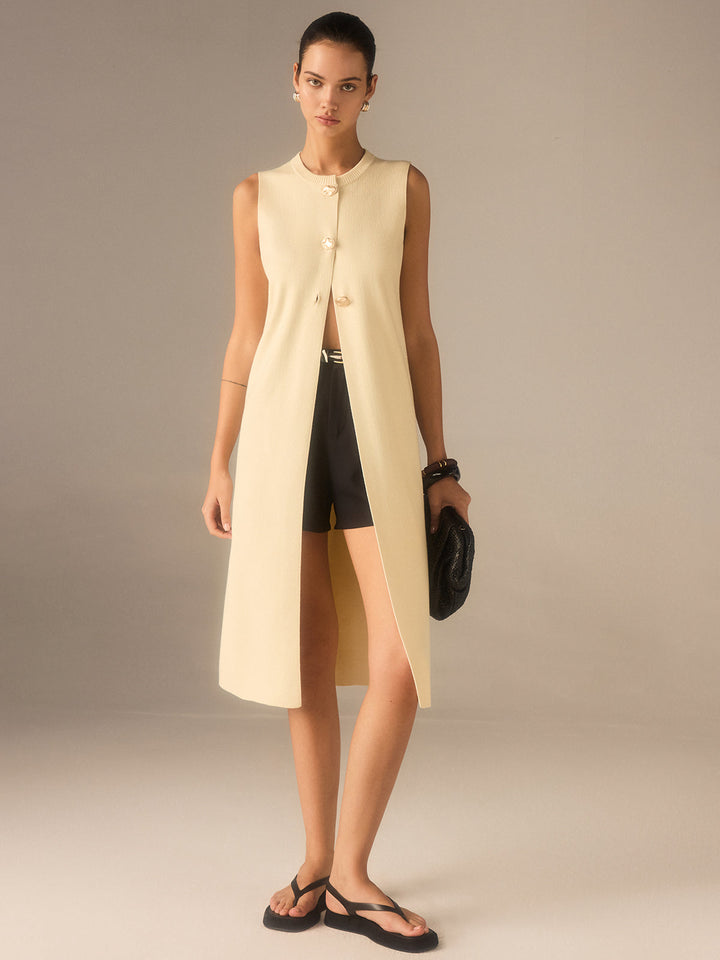 Sleeveless Knit Midi Top with Metal Button Front  Liora Lane Boutique Cardigans