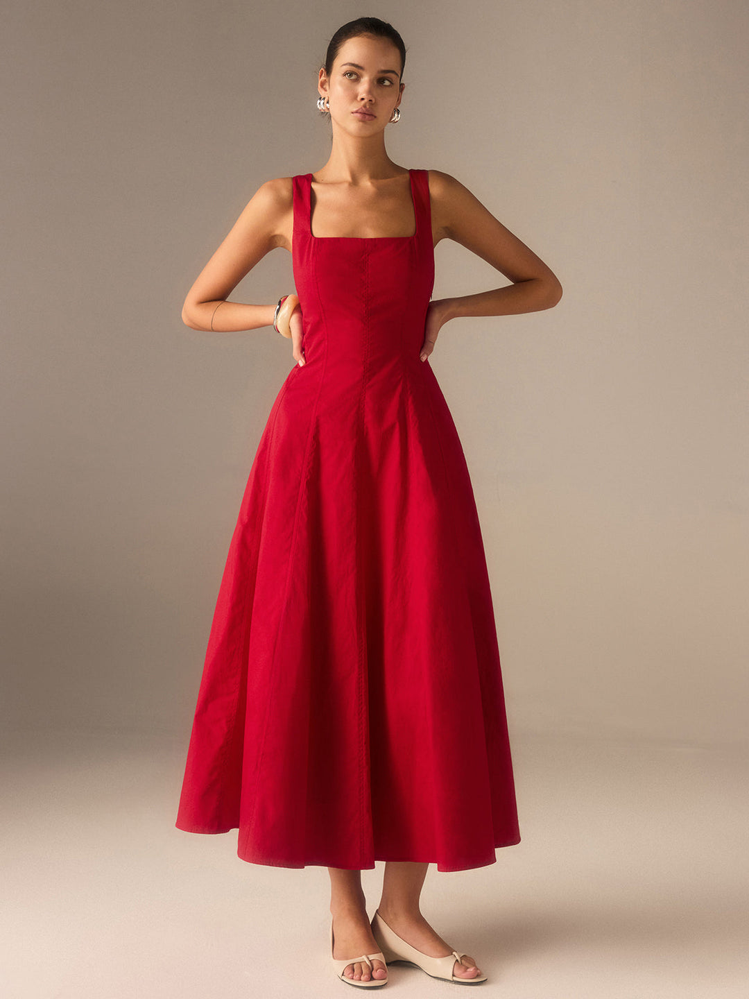 Cotton Maxi Dress with Lace-Up Back  Liora Lane Boutique Dresses Red / XL 79.00