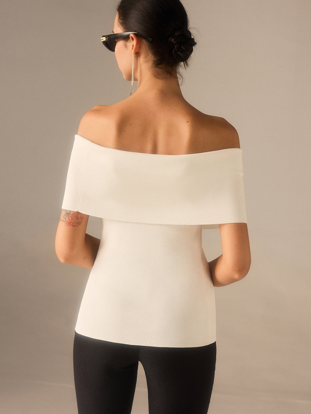 Off-Shoulder Knit Top with Crystal Embellishments  Liora Lane Boutique Knit Tops