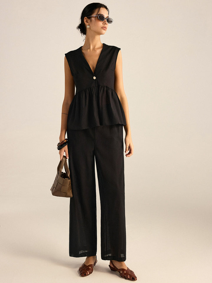 Ruffled Vest Pants Set  Liora Lane Boutique Pant Sets Black / XL 131.99