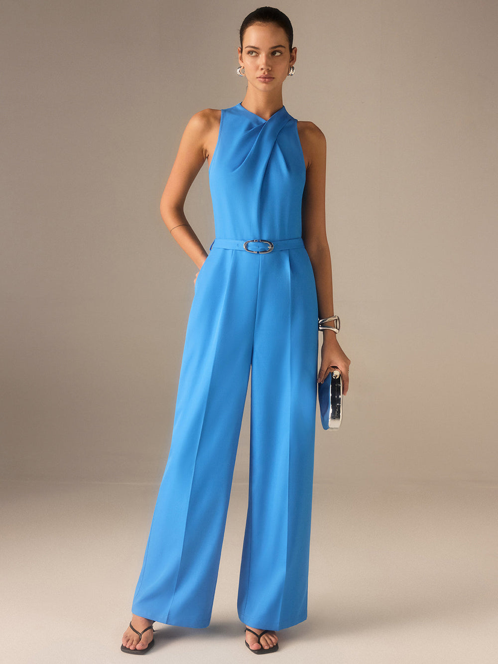 Sleeveless Belted Twist Jumpsuit  Liora Lane Boutique Bodysuits