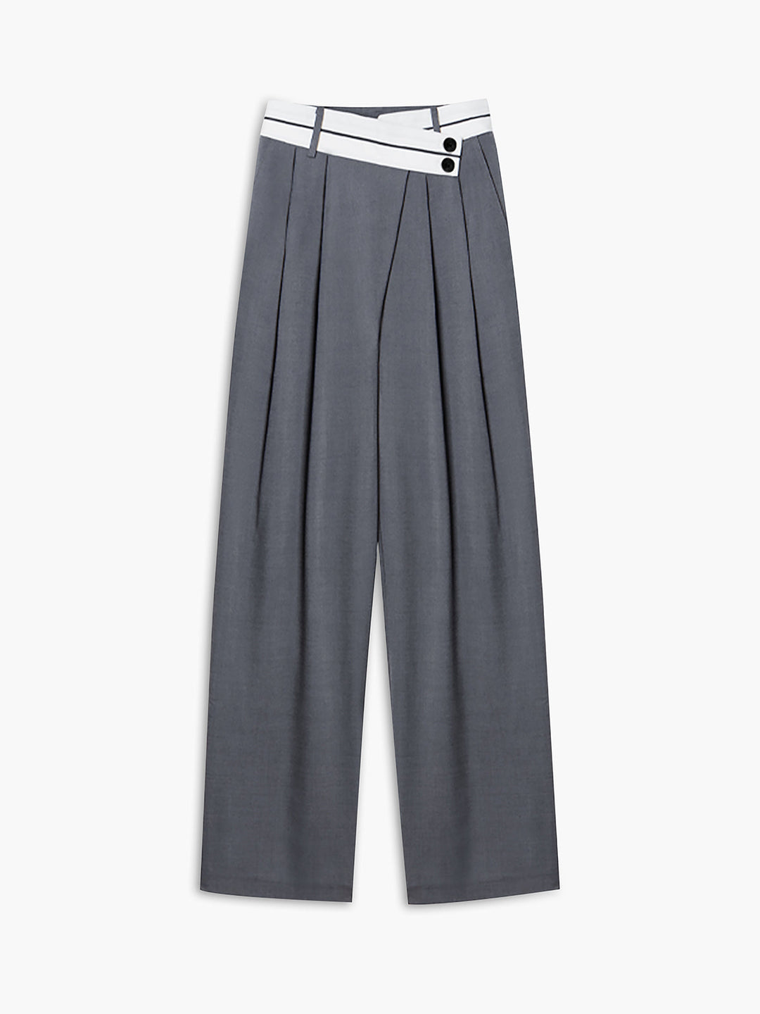 Asymmetrical Contrast Waistband Wide Leg Dress Pants  Liora Lane Boutique Pants Grey / XL 48.00