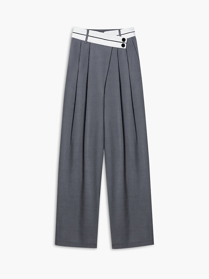 Asymmetrical Contrast Waistband Wide Leg Dress Pants  Liora Lane Boutique Pants Grey / XL 48.00