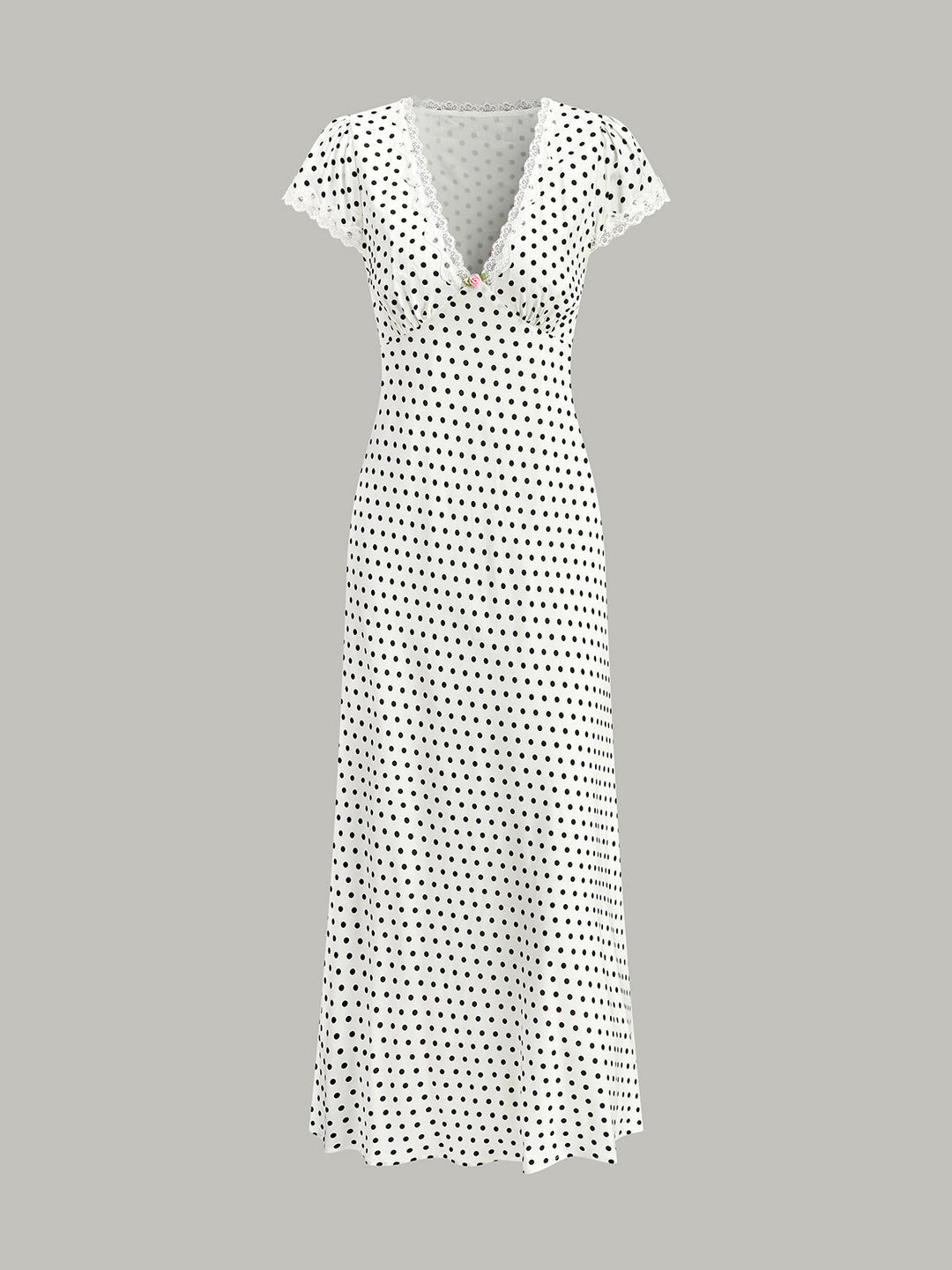 Polka Dot Lace-Trim Dress  Liora Lane Boutique Dresses White / XL 38.00