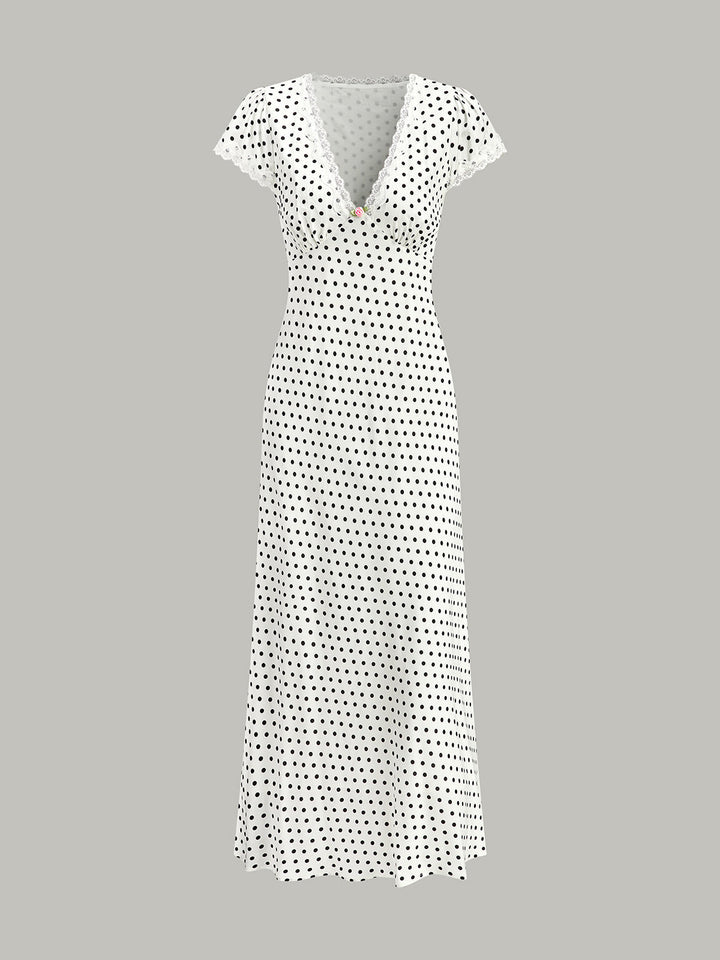 Polka Dot Lace-Trim Dress  Liora Lane Boutique Dresses White / XL 38.00