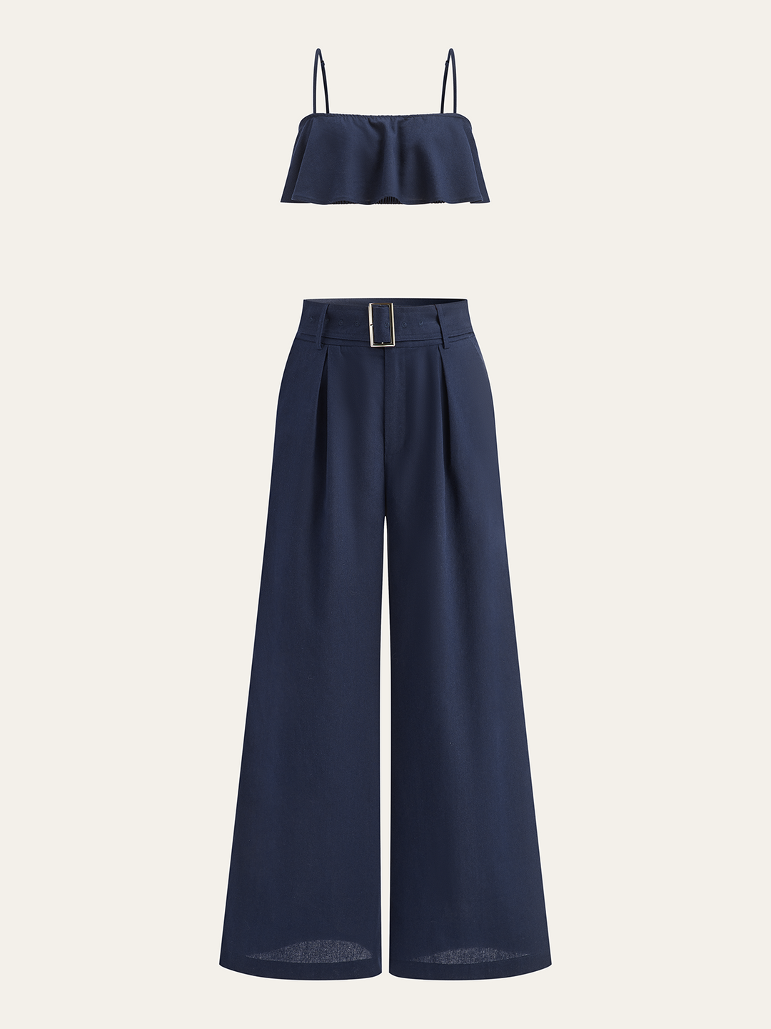 Ruffled Cami Top and Wide-Leg Pants Set  Liora Lane Boutique Pant Sets Navy / XL 131.99
