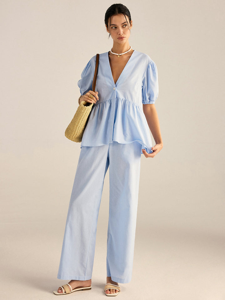 Cotton Peplum Top and Pants Set  Liora Lane Boutique Pant Sets
