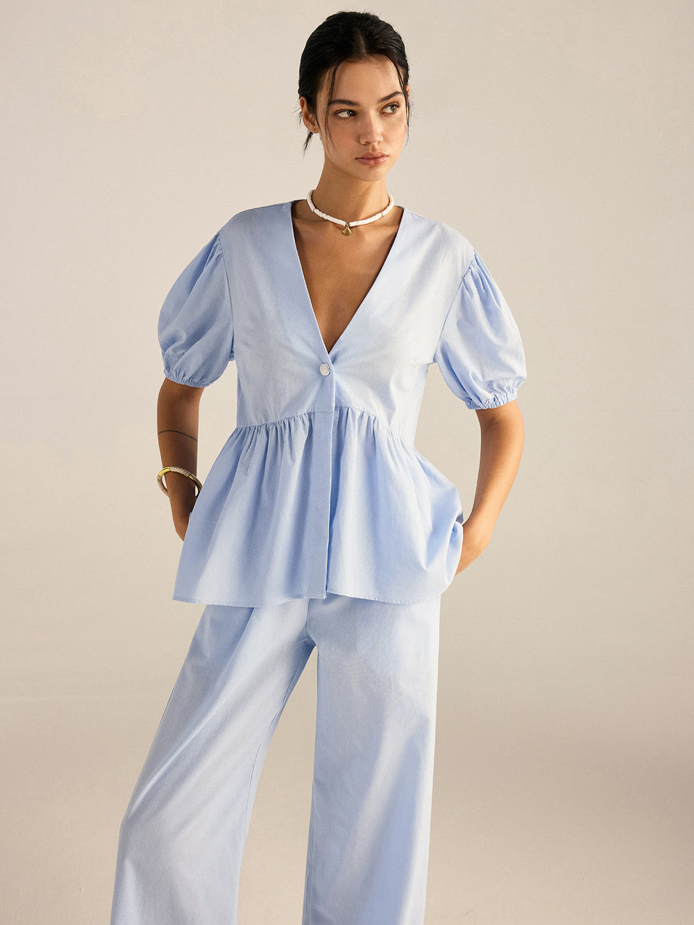 Cotton Peplum Top and Pants Set  Liora Lane Boutique Pant Sets