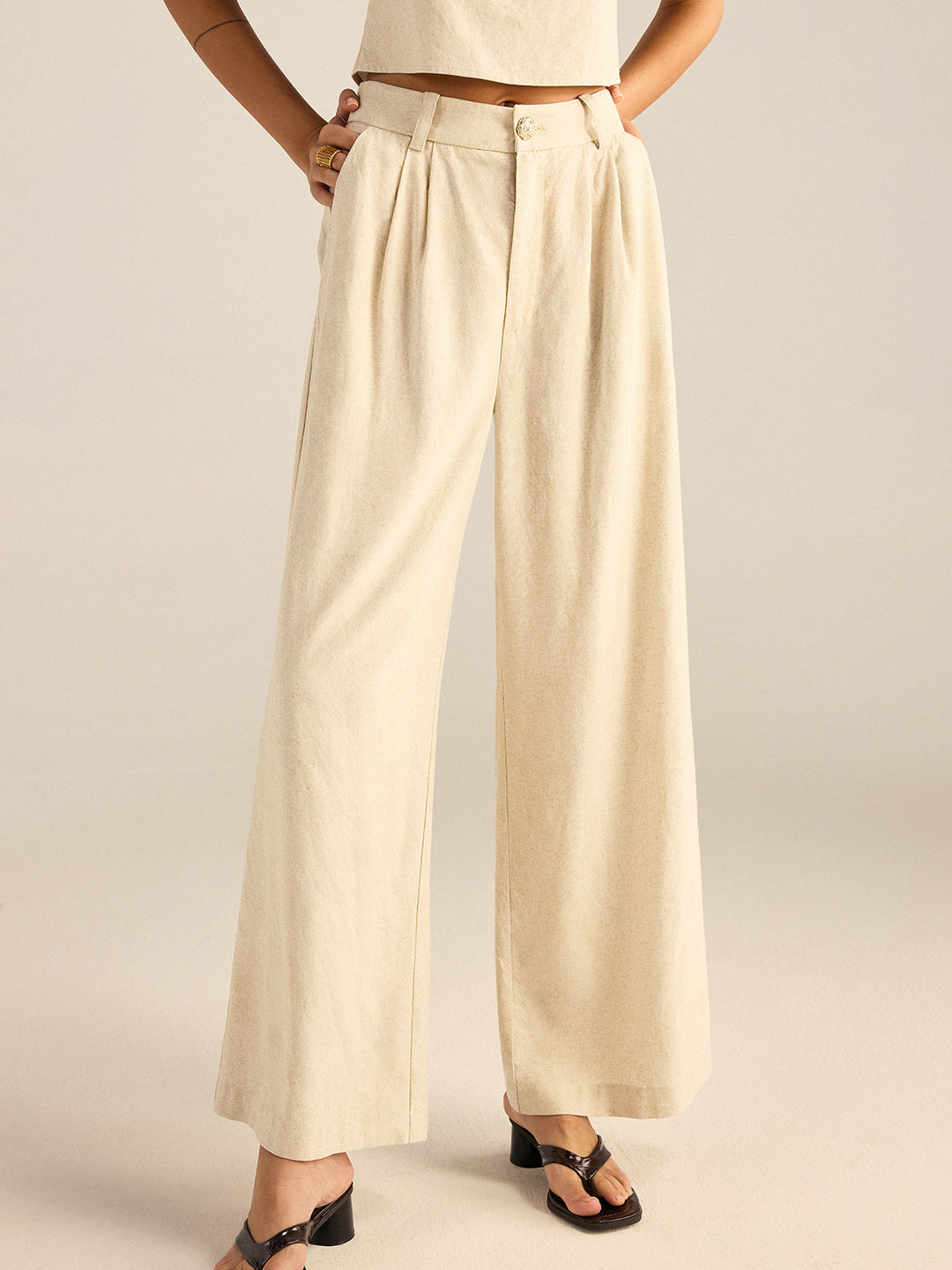 Cotton & Linen Puff-Sleeves Bow-Back Top and Pants Set  Liora Lane Boutique Pant Sets