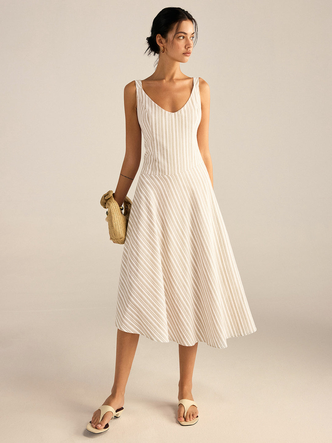 Striped Asymmetriccal Hem Midi Dress  Liora Lane Boutique Dresses
