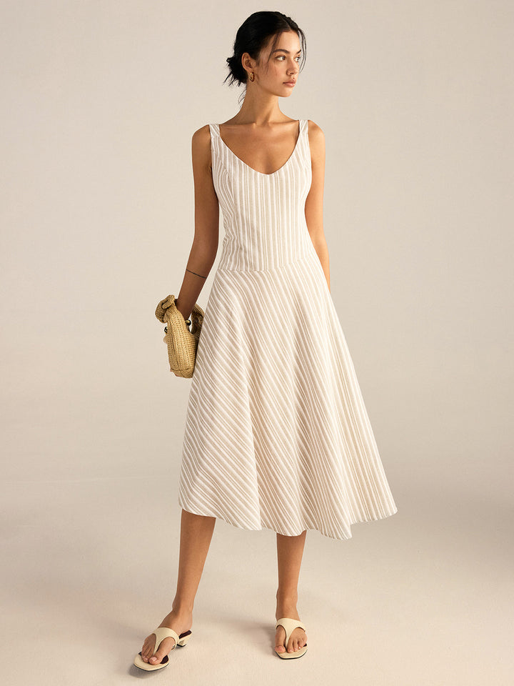 Striped Asymmetriccal Hem Midi Dress  Liora Lane Boutique Dresses