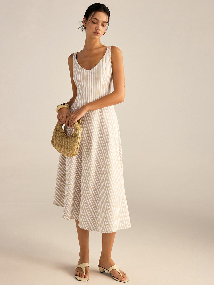 Striped Asymmetriccal Hem Midi Dress  Liora Lane Boutique Dresses