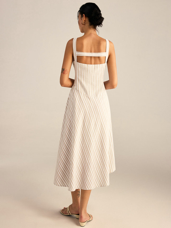 Striped Asymmetriccal Hem Midi Dress  Liora Lane Boutique Dresses
