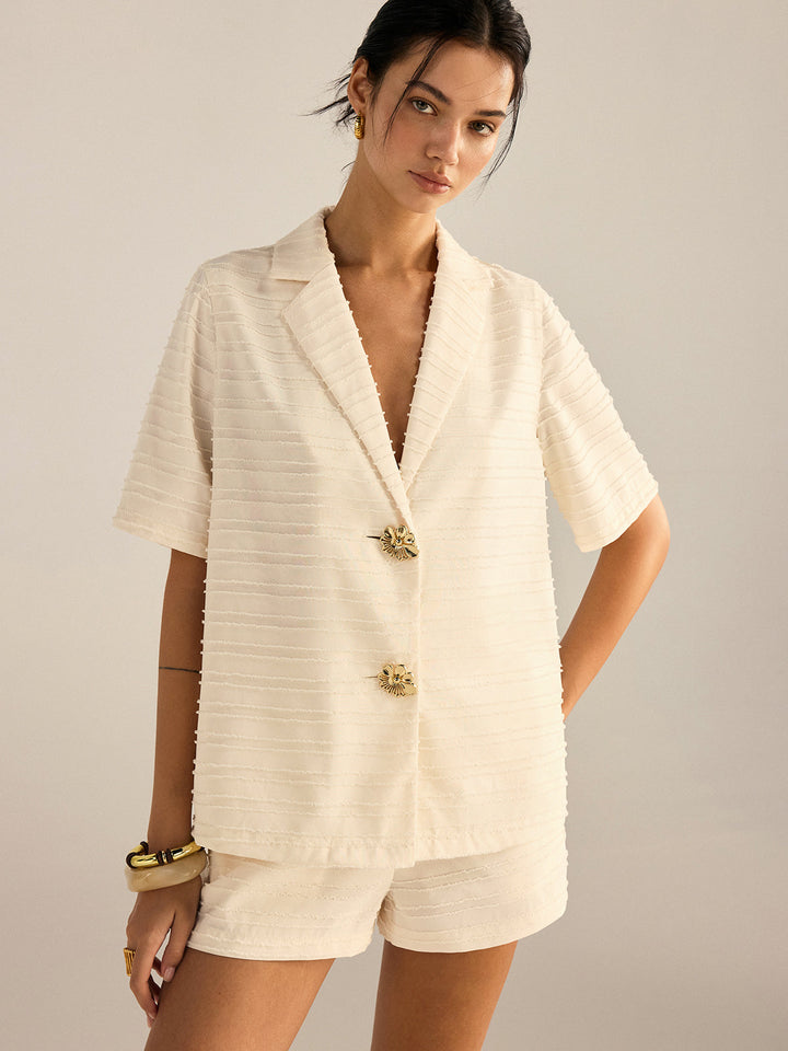 Textured Short-Sleeve Blazer and Shorts Set  Liora Lane Boutique Short Sets