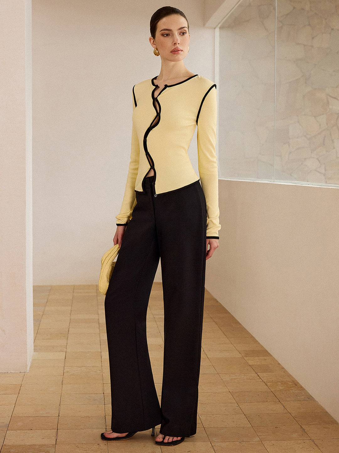 Asymmetric Contrast Trim Top  Liora Lane Boutique T-Shirts