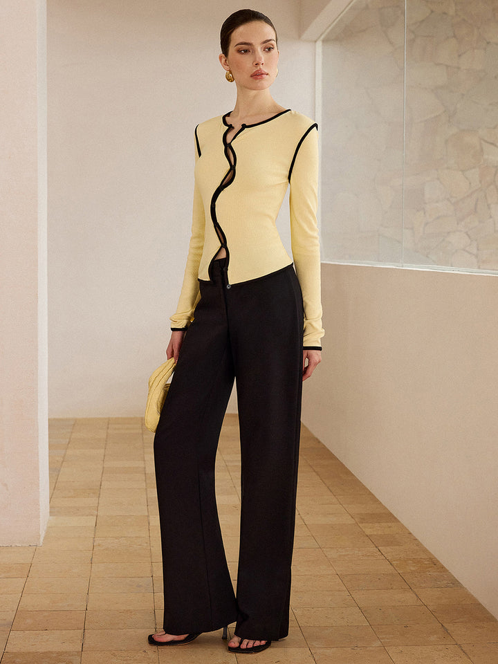 Asymmetric Contrast Trim Top  Liora Lane Boutique T-Shirts