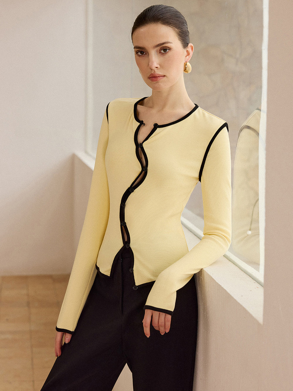Asymmetric Contrast Trim Top  Liora Lane Boutique T-Shirts
