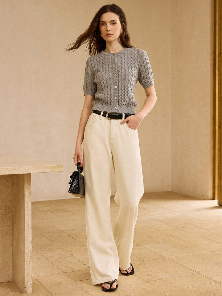 Cable Knit Short-Sleeve Cardigan  Liora Lane Boutique Cardigans