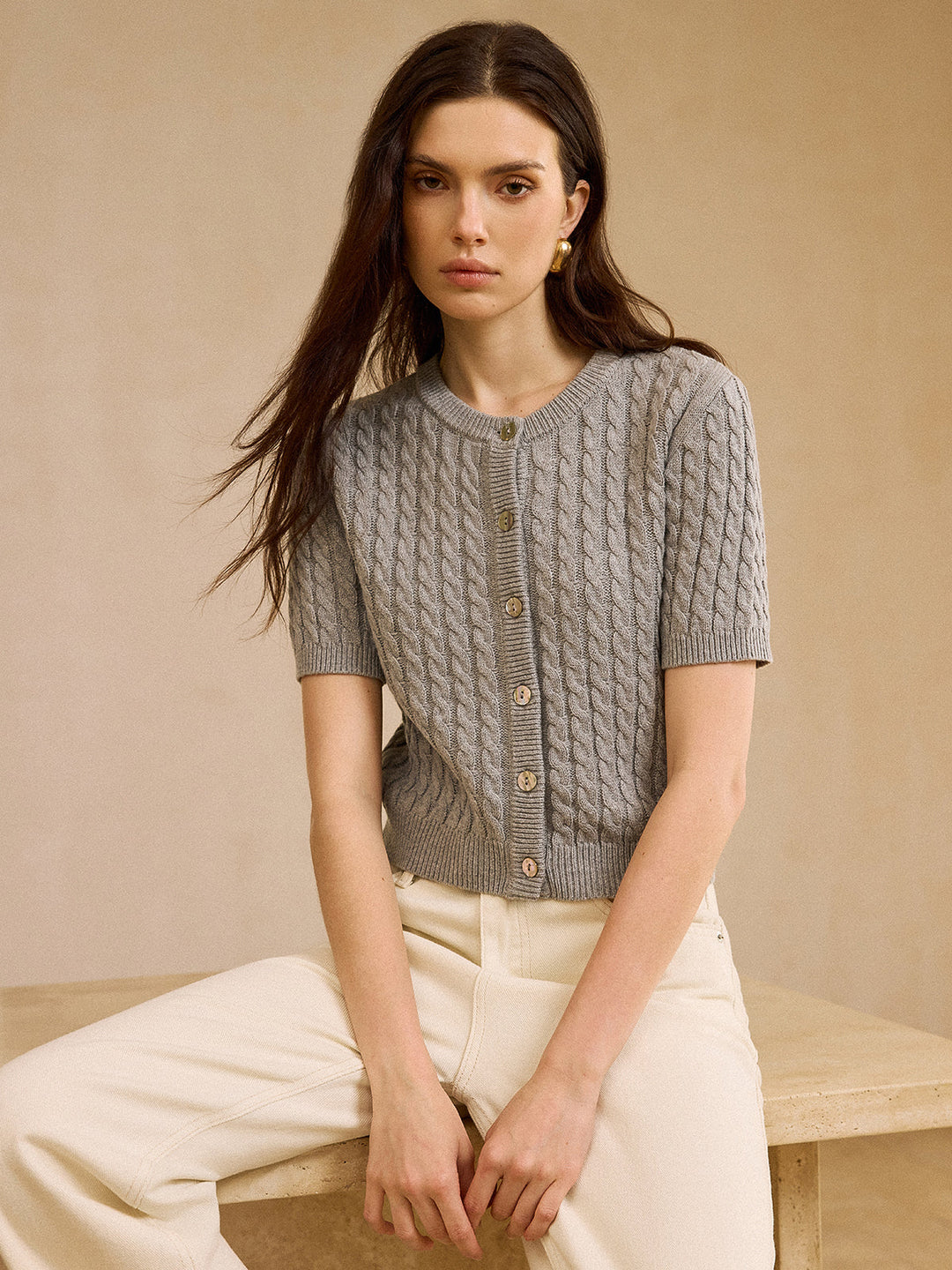 Cable Knit Short-Sleeve Cardigan  Liora Lane Boutique Cardigans