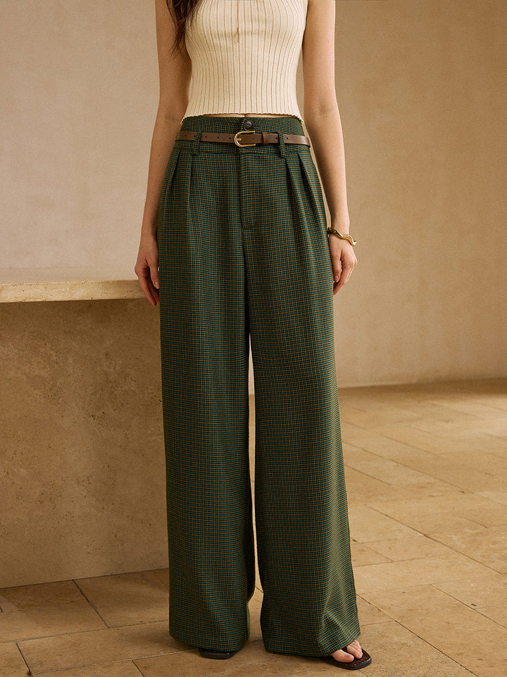 Vintage Plaid High-Waisted Pants with Belt  Liora Lane Boutique Pants
