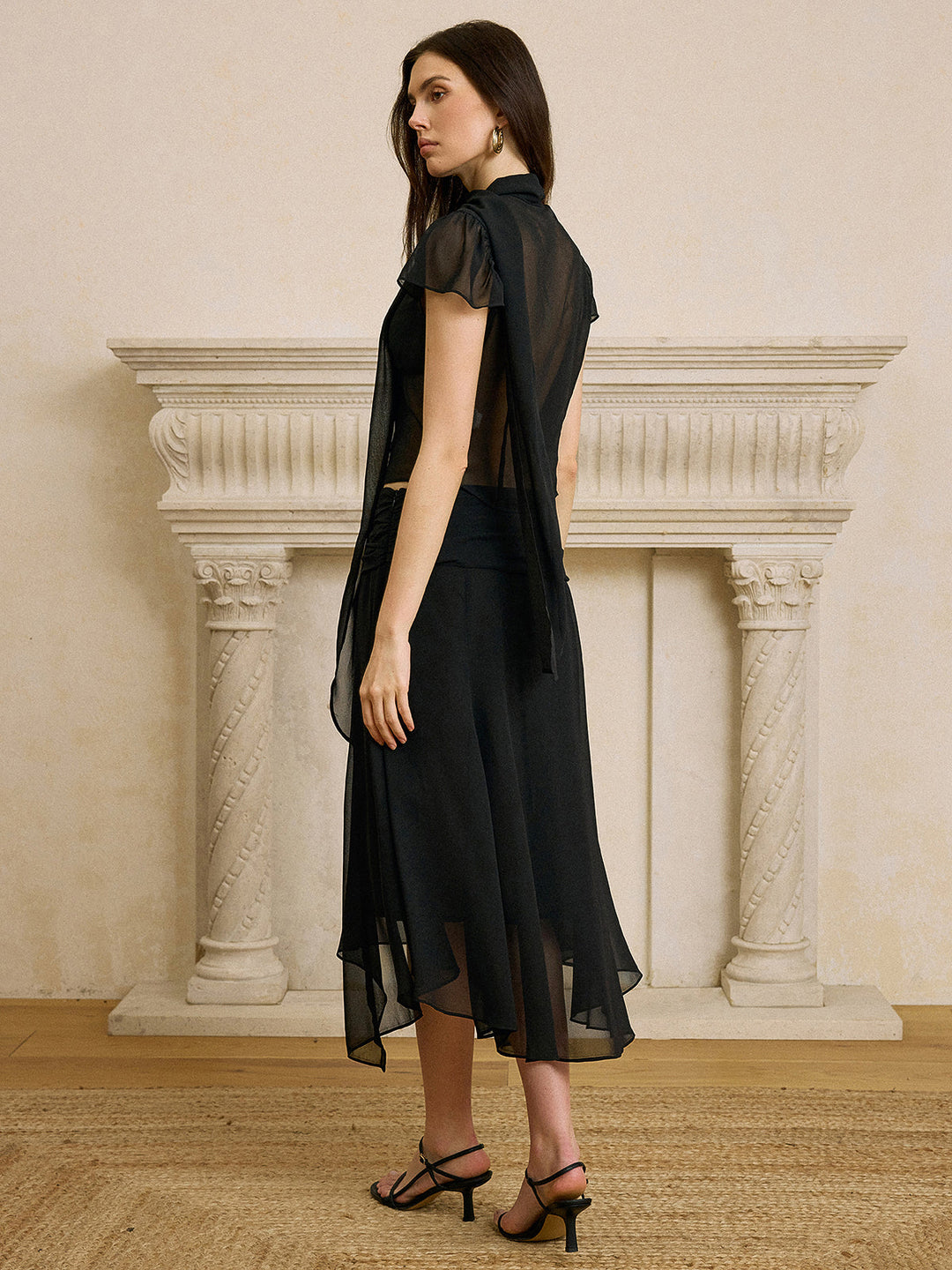 Scarf Neckline Chiffon Skirt Set  Liora Lane Boutique Skirt Sets