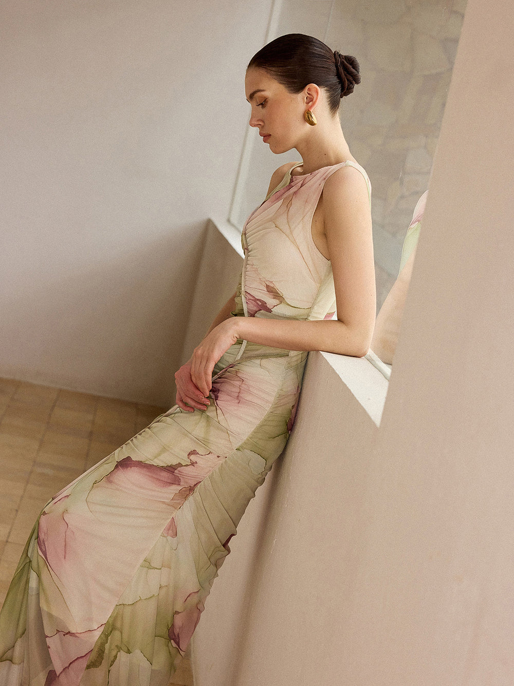 Printed Semi-Sheer Mesh Maxi Dress  Liora Lane Boutique Dresses