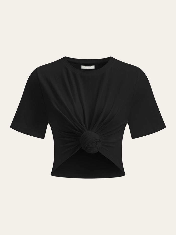 Cropped Knot-Front T-Shirt  Liora Lane Boutique T-Shirts Black / XL 28.00
