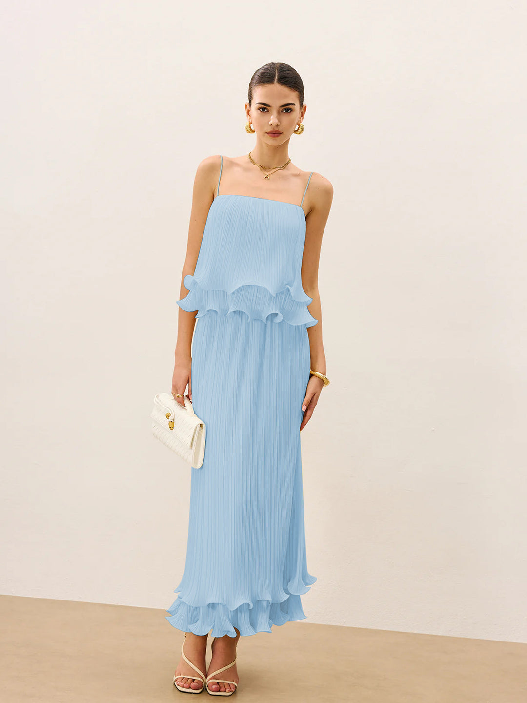 Pleated Layered Ruffle Skirt Set  Liora Lane Boutique Skirt Sets Blue / XL 69.99