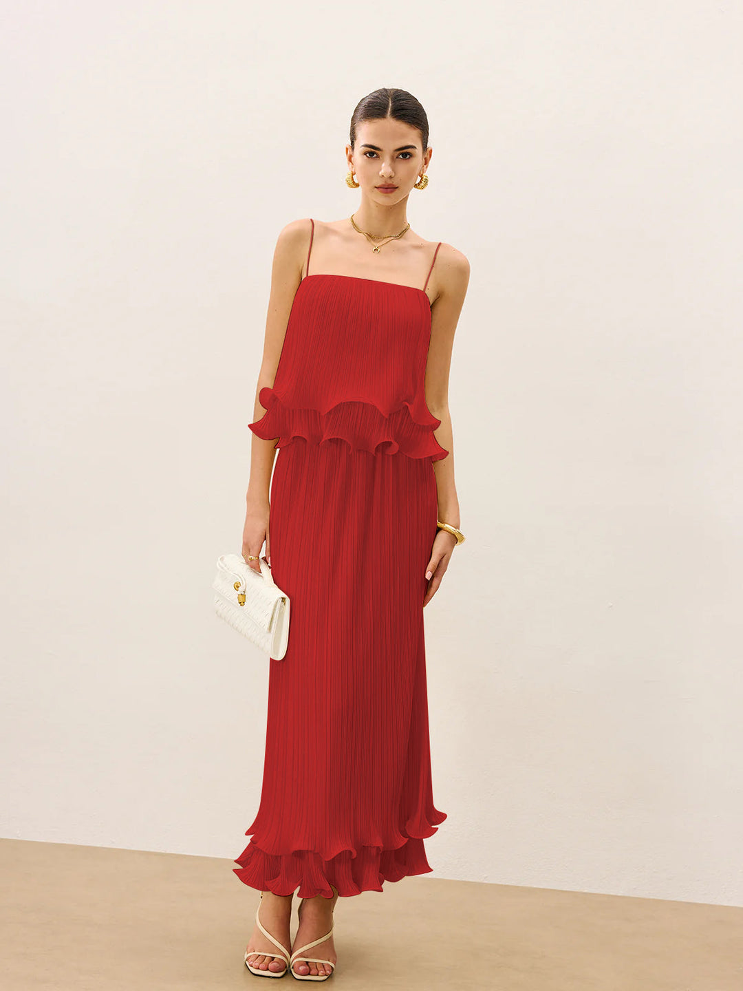 Pleated Layered Ruffle Skirt Set  Liora Lane Boutique Skirt Sets Red / XL 69.99