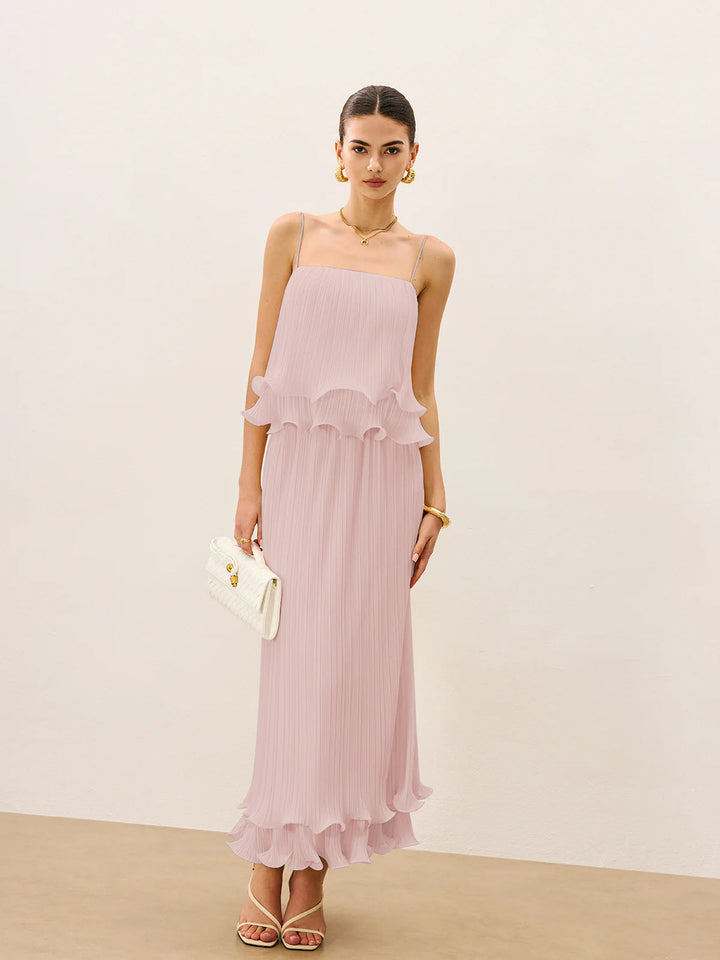 Pleated Layered Ruffle Skirt Set  Liora Lane Boutique Skirt Sets Pink / XL 69.99