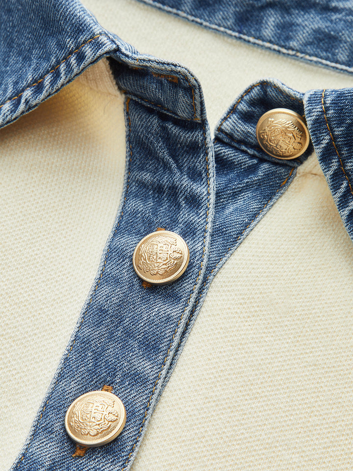 Denim Collar Cinched Knit Top  Liora Lane Boutique Knit Tops