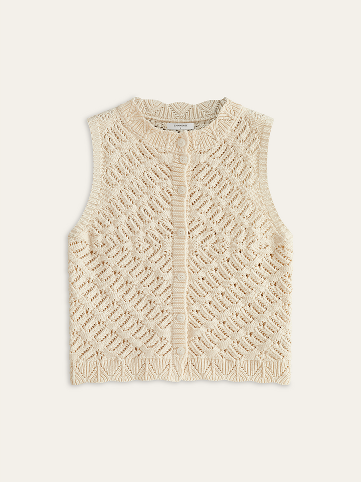 Knitted Sleeveless Cardigan with Button Front  Liora Lane Boutique Cardigans Beige / XL 84.99